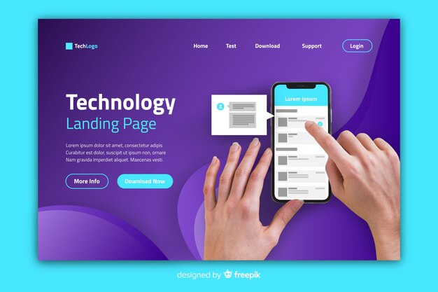 Technology landing page with person scrolling