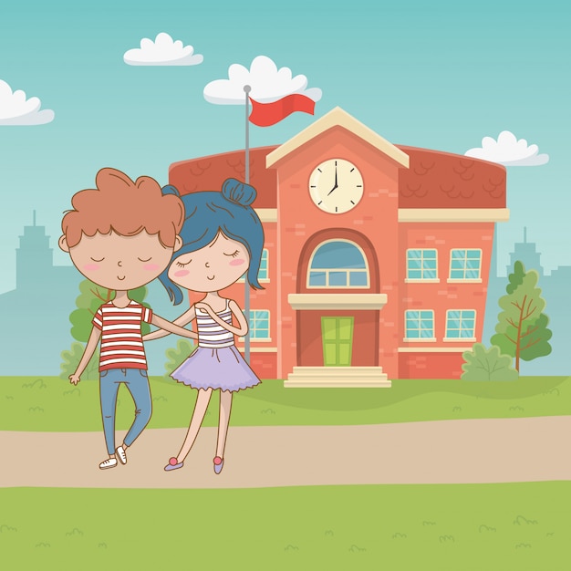 Teenager boy and girl cartoon 