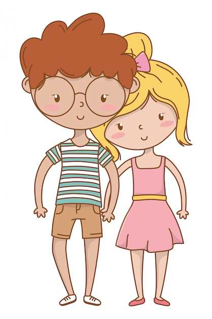 Free Vector teenager boy and girl of cartoon 