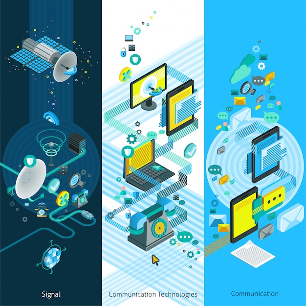 Free Vector telecommunication isometric vertical background