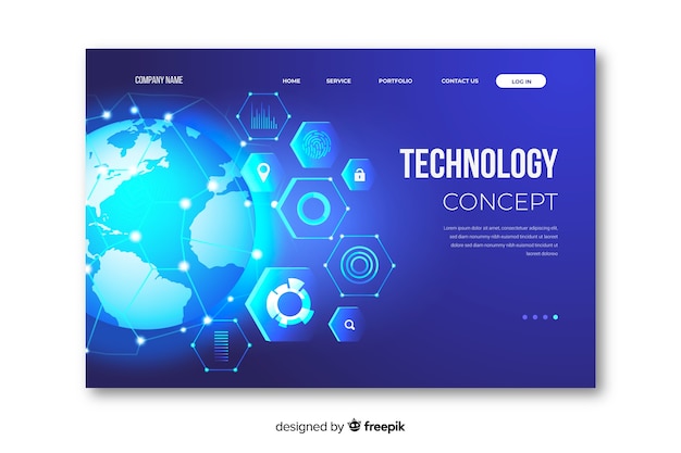 Free Vector template concept technology landing page