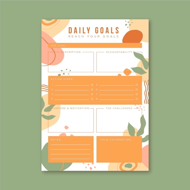 Free Vector template daily goals planner