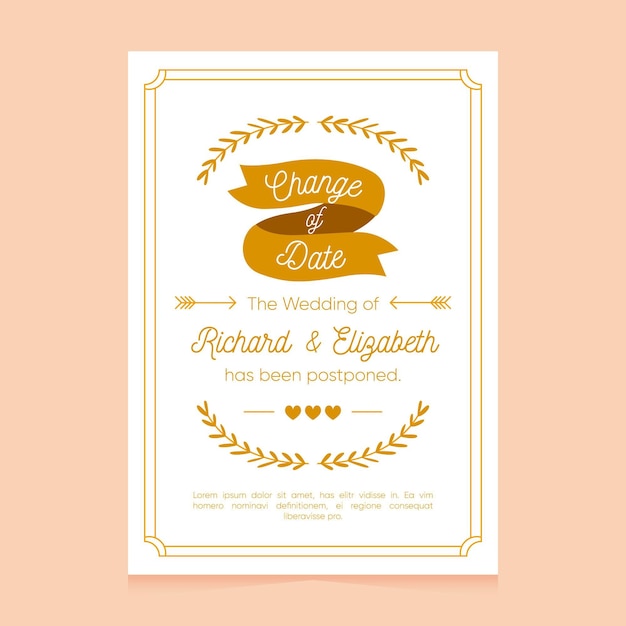 Template for hand drawn postponed wedding card