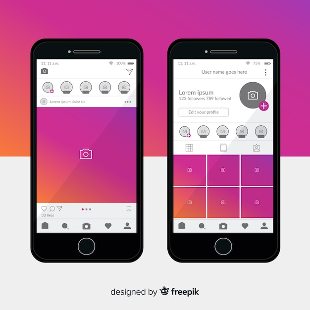 Free vector template of instagram photo frame on smartphone