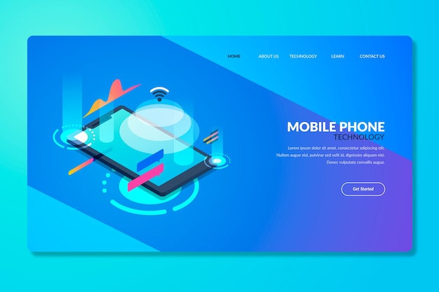 Free vector template isometric technology landing page
