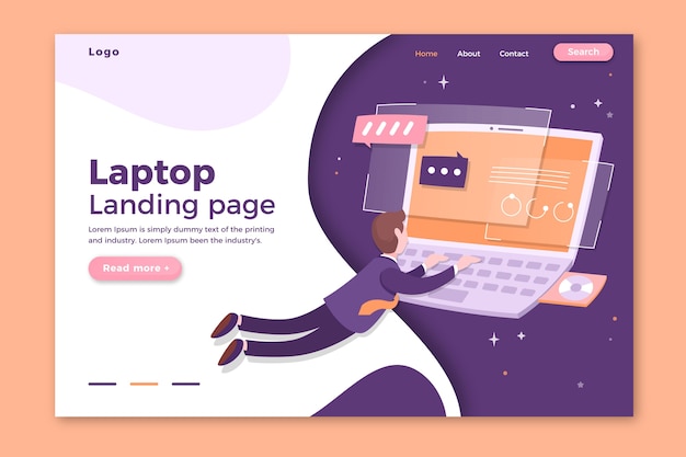 Free Vector template landing page with laptop