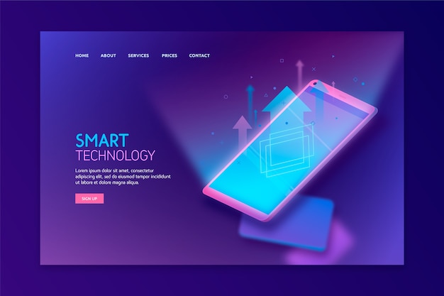 Free vector template for landing page with smartphone