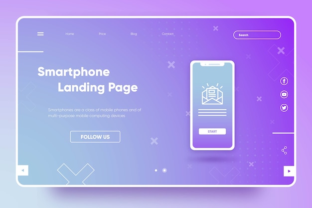 Free vector template landing page with smartphone