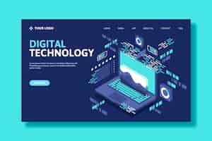 Free vector template technology isometric landing page