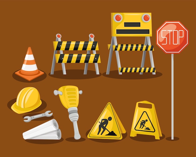 Free Vector ten under construction set icons