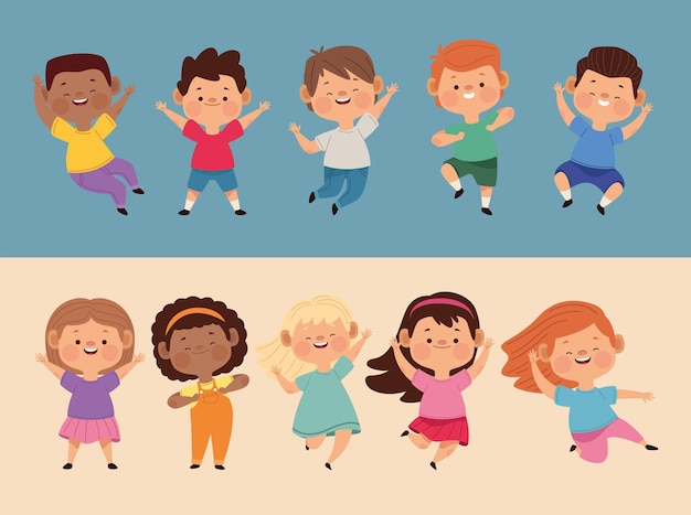 Free Vector ten little kids characters group