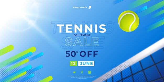 Free vector tennis sport and activity horizontal sale banner template