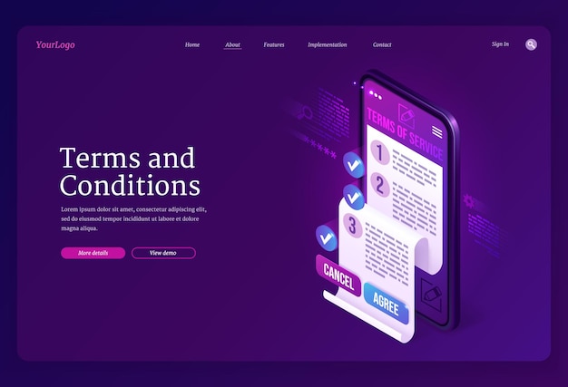 Free Vector terms and conditions isometric landing page