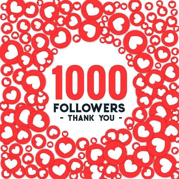 Free Vector thank you 1000k online followers heart pattern background design vector