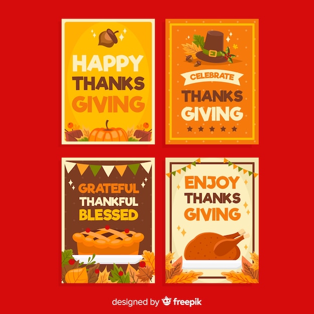 Thanksgiving day card collection in flat design