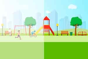 Free vector then and now environmental effects in playgrounds