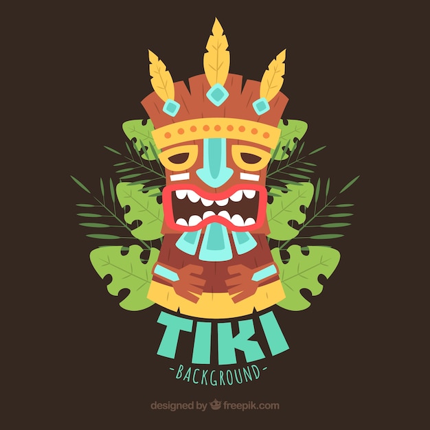 Tiki mask background with palm leaves