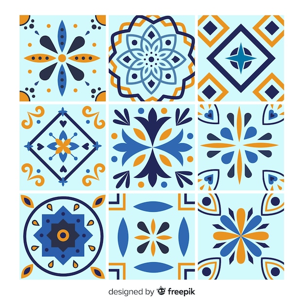 Tile set in blue tones