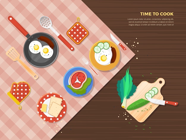 Free Vector time to cook poster