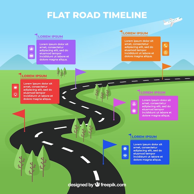 Free vector timeline concept with winding road