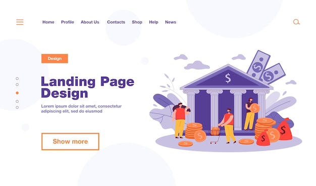 Free Vector tiny people depositing or taking money from government bank landing page template