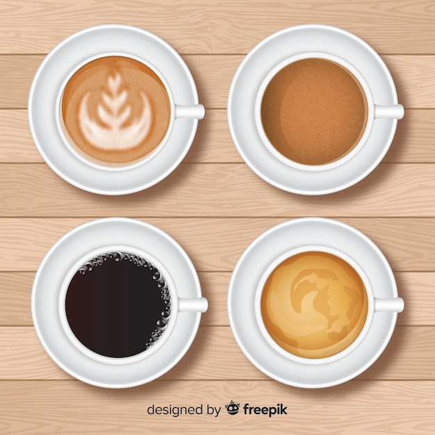 Free Vector top view of coffee cup collection with realistic design