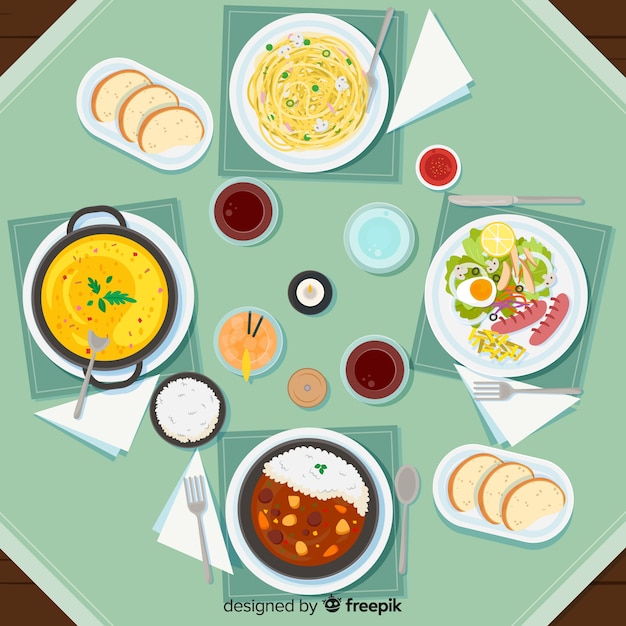 Free Vector top view of dishes on restaurant table