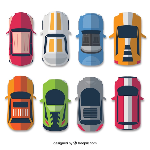 Free Vector top view eight of cars