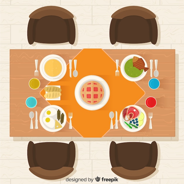 Free Vector top view of elegant restaurant table with flat design