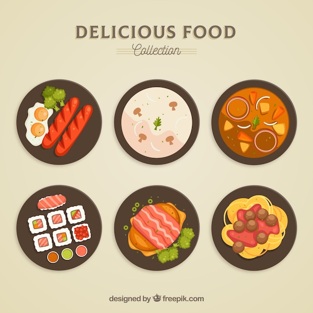 Free Vector top view of food dishes collection