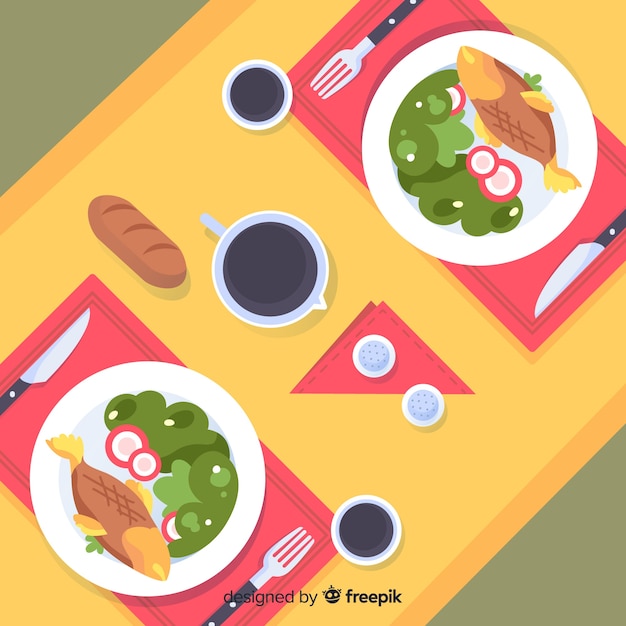 Free Vector top view of modern restaurant table with flat design