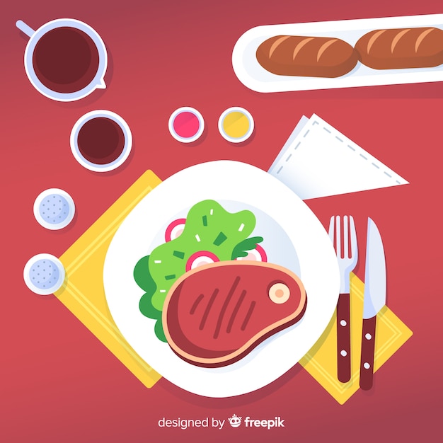 Top view of modern restaurant table with flat design