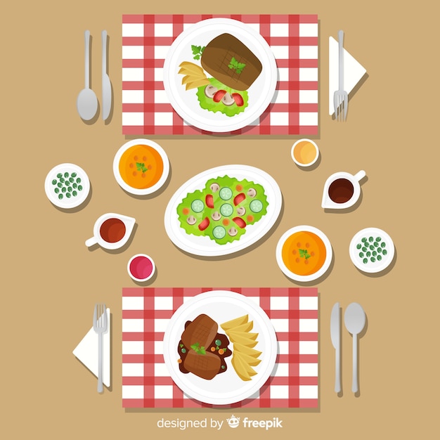 Free vector top view of modern restaurant table with flat design