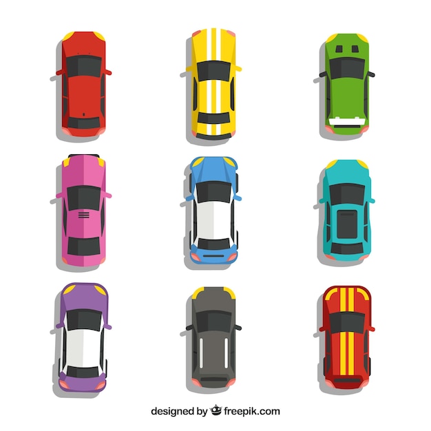 Free Vector top view of nine cars