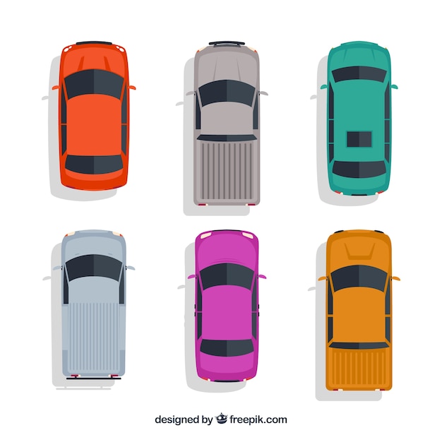 Free Vector top view of six different cars