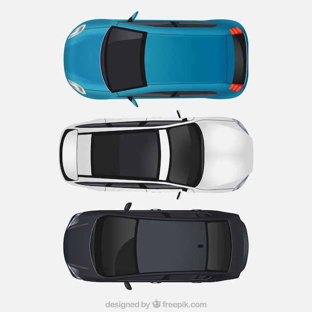 Free Vector top view of three modern cars