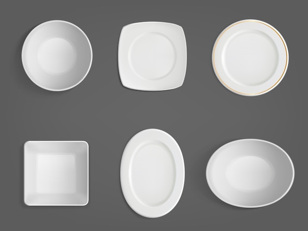 Free Vector top view of white different shapes bowls