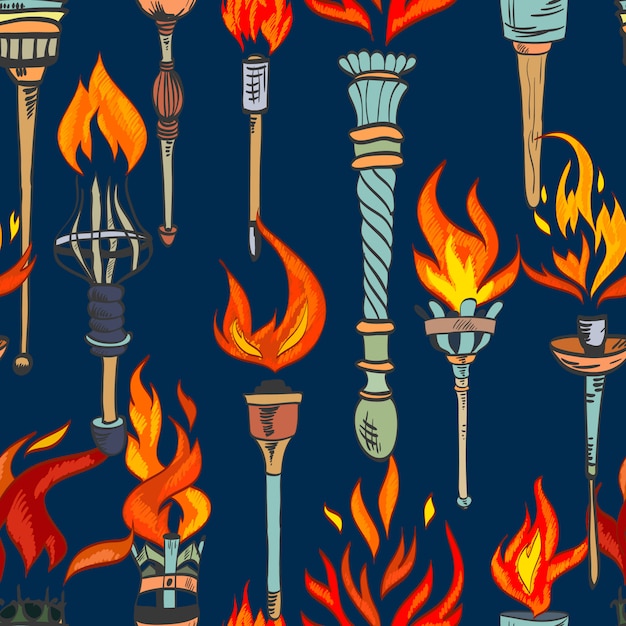 Torch sketch seamless pattern