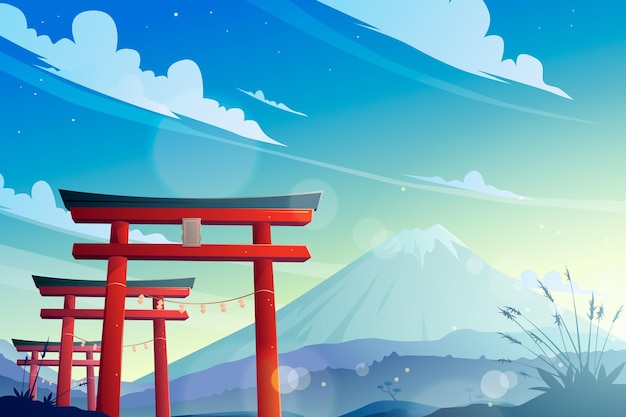 Free Vector torii gate and fuji mountain