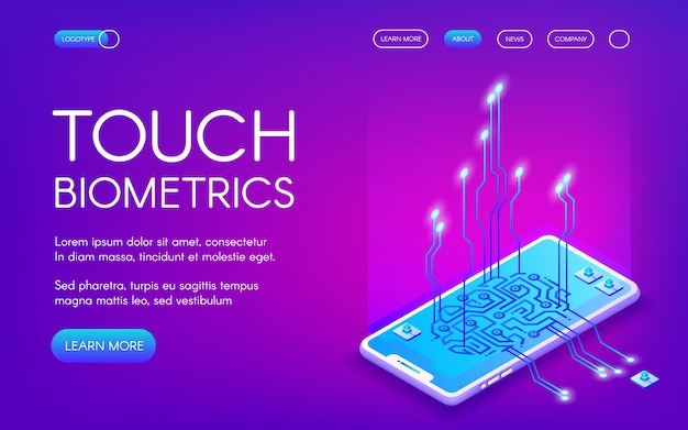 Free vector touch biometrics technology illustration of digital fingerprint recognition