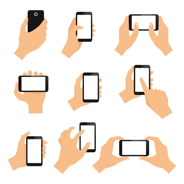 Touch screen hand gestures design elements of swipe pinch and tap isolated vector illustration
