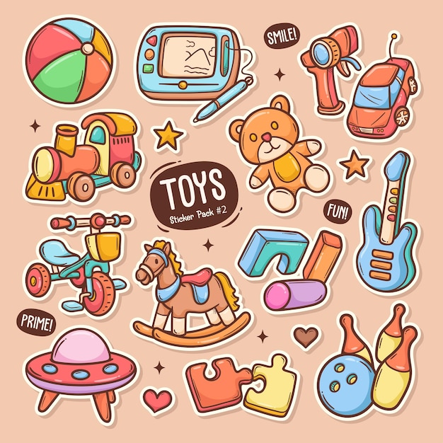 Free vector toys cute doodle vector sticker collection