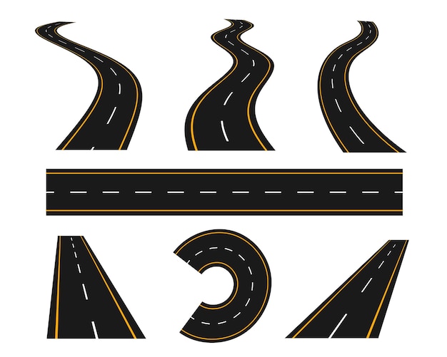 Free vector tracks and winding road curve pathway set