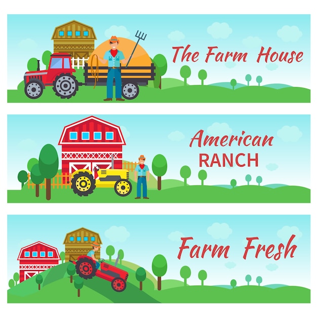 Free vector tractor driver flat banners