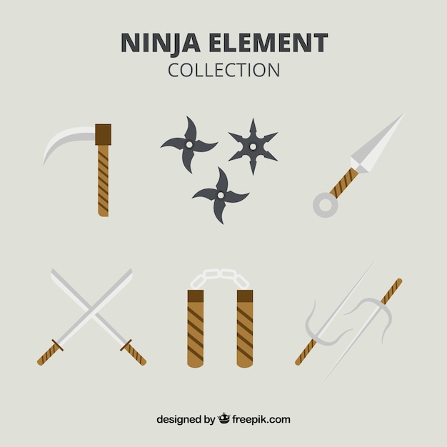 Free vector traditional ninja element collection with flat design