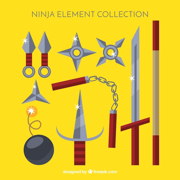 Free vector traditional ninja element collection with flat design