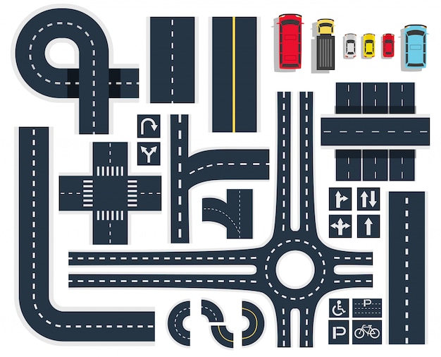 Free vector traffic roads top view set