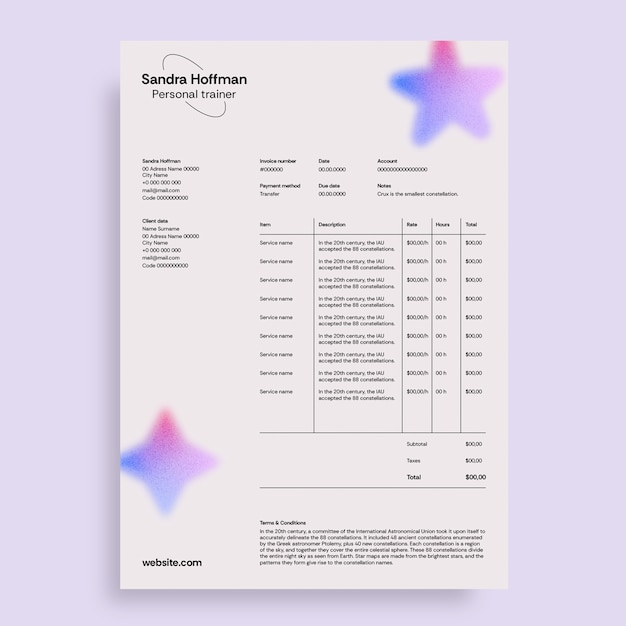 Trainer invoice template design