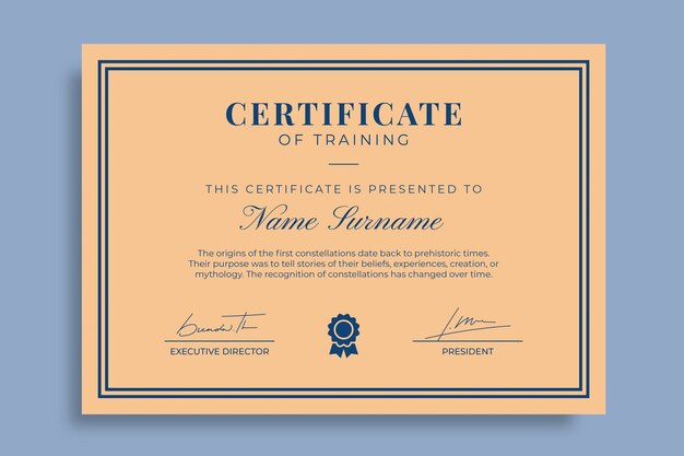 Training course certificate template design