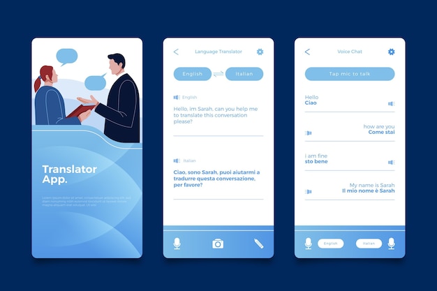 Free Vector translator app screens